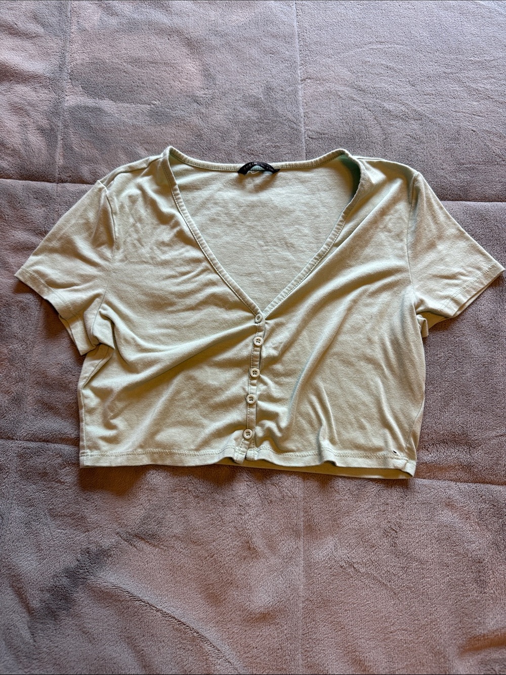 Cropped V-Neck Button-Front Top in Light Sage